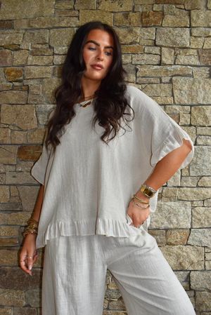 Frame Hopsack Frill Box Top Washed Stone